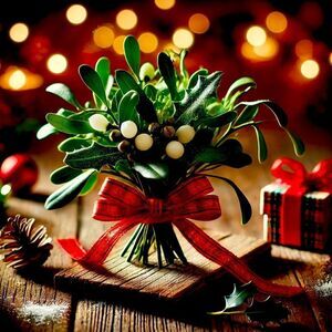 Medium Mistletoe Bundle with Festive Red Ribbon – Holiday Decor 3-5 sprigs